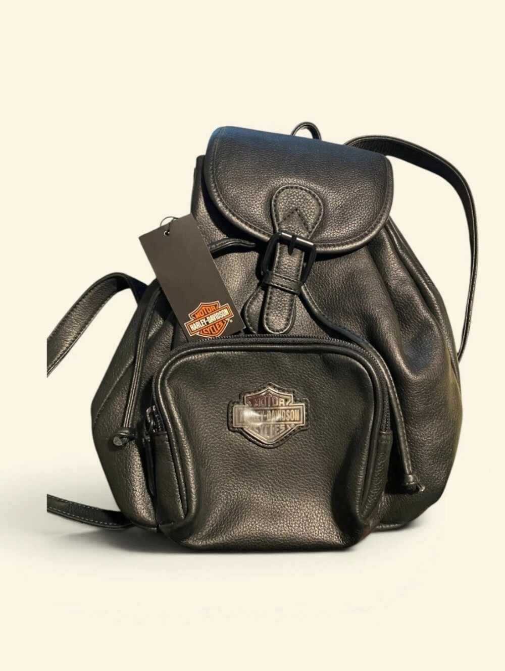 Harley-Davidson Black Pebbled Leather Backpack with Front Pocket NWT